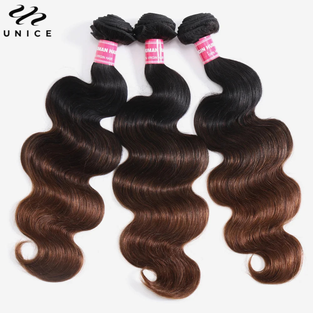 Unice Ombre Brun Body Wave Hårbunter