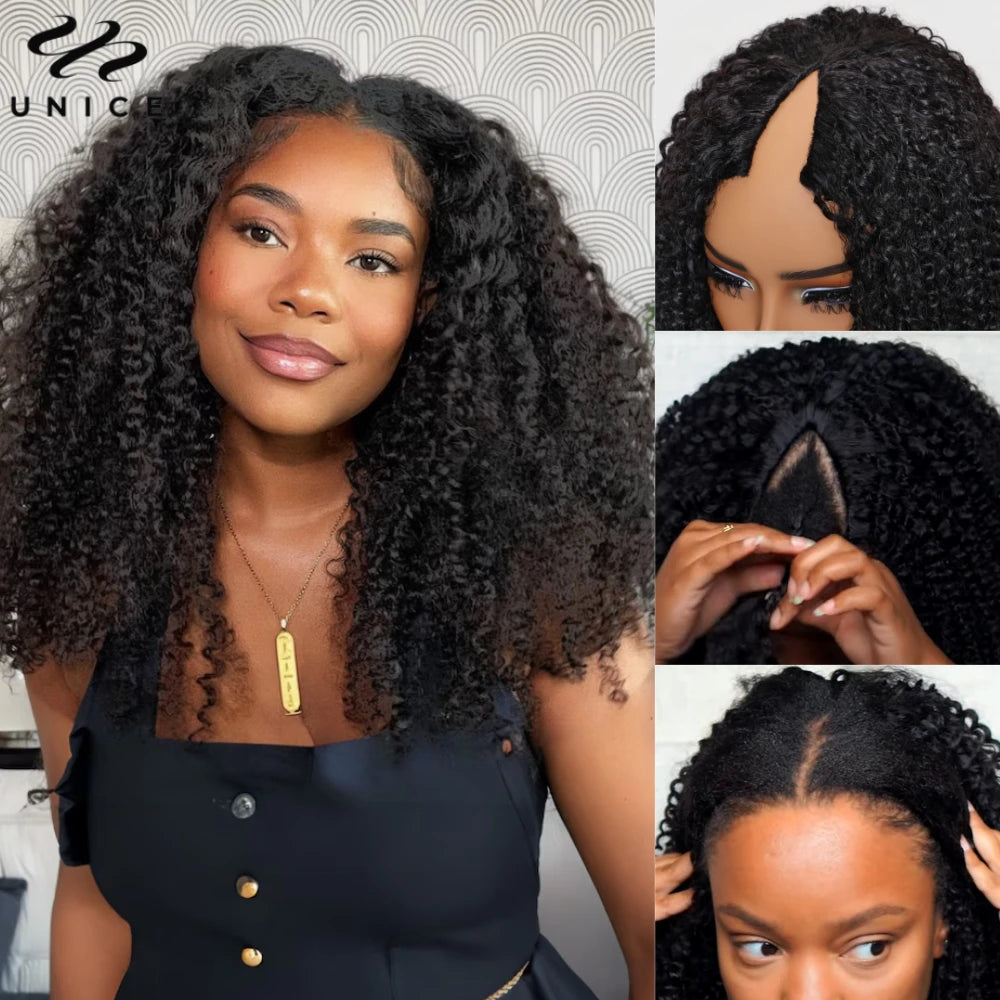 Kinky Curly V-Part Parykk Ekte Hår