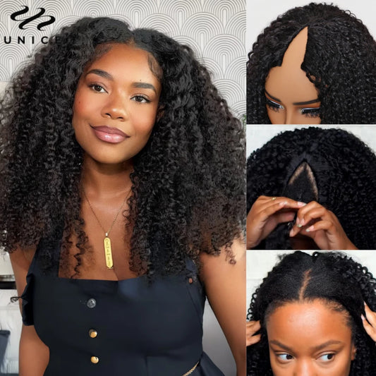Kinky Curly V-Part Parykk Ekte Hår