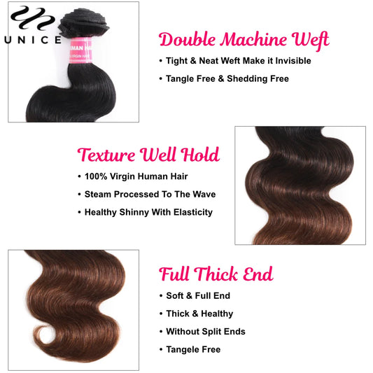 Unice Ombre Brun Body Wave Hårbunter