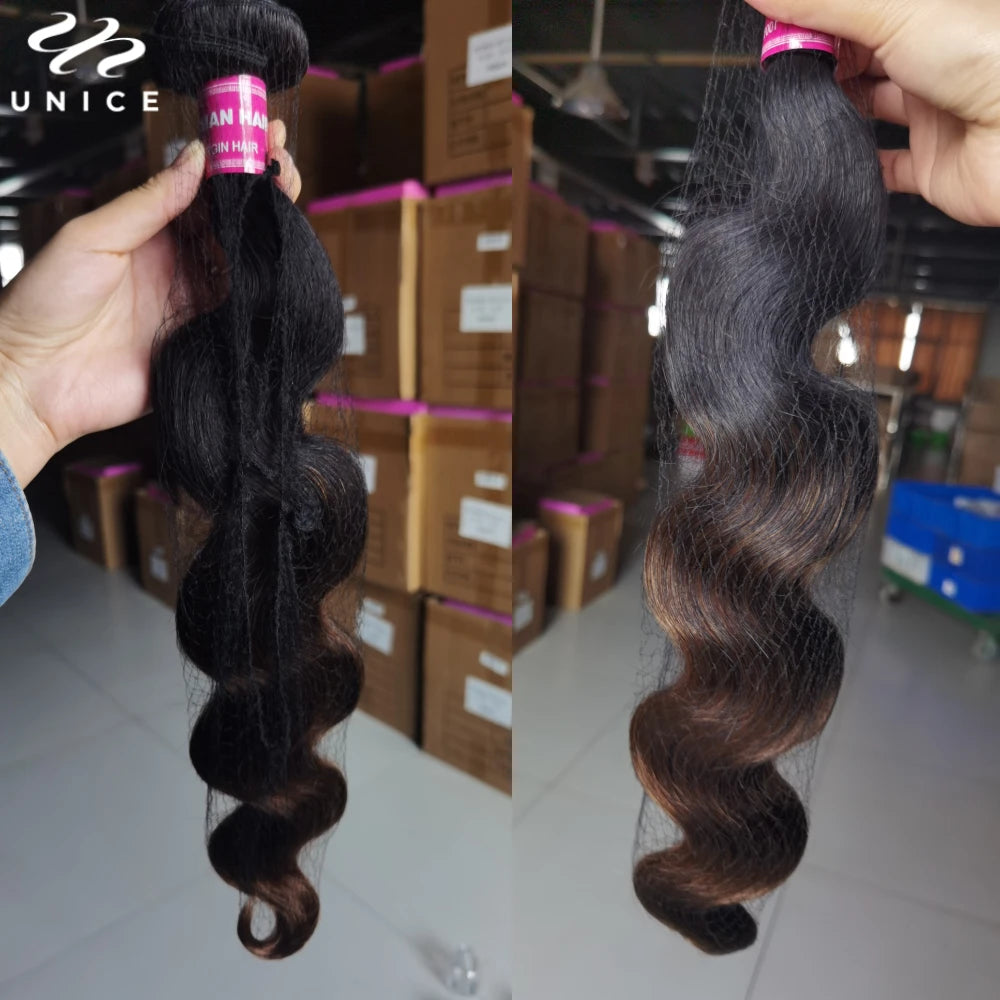 Unice Ombre Brun Body Wave Hårbunter