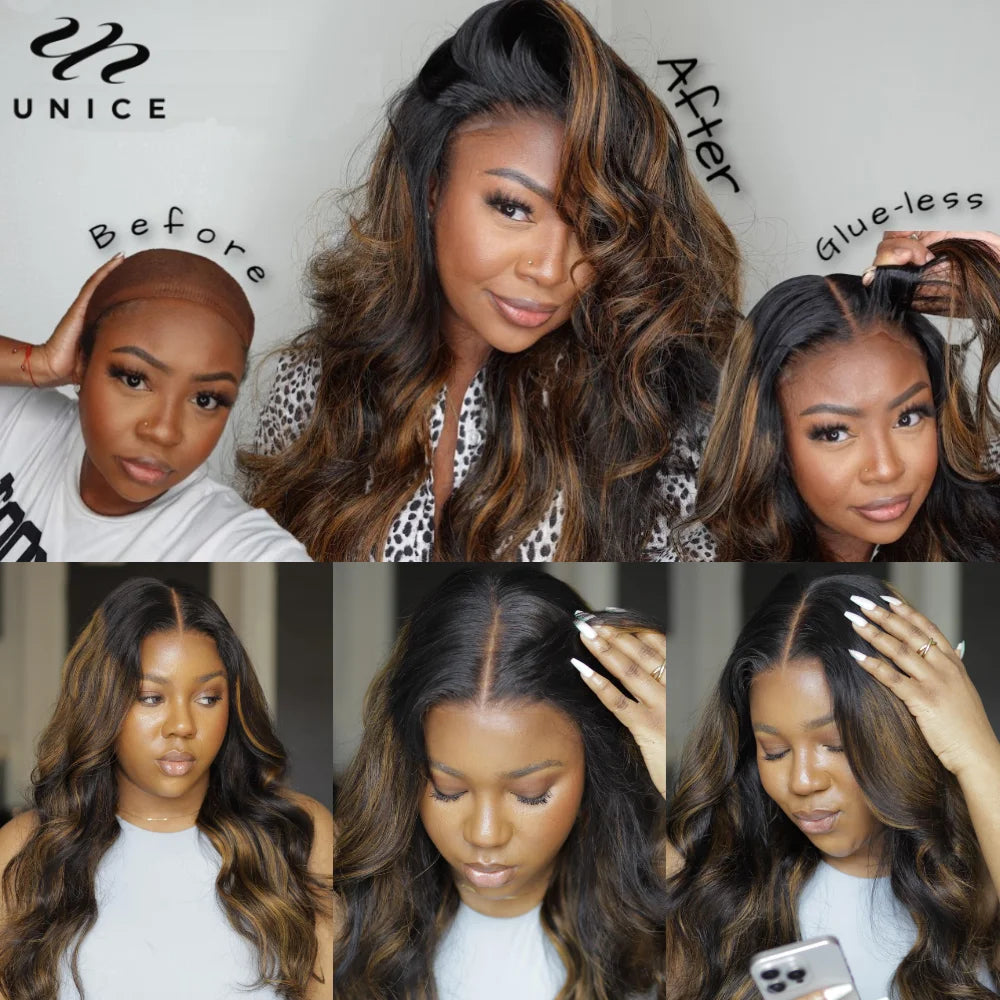 7x5 Glueless Brun Balayage Body Wave Parykk