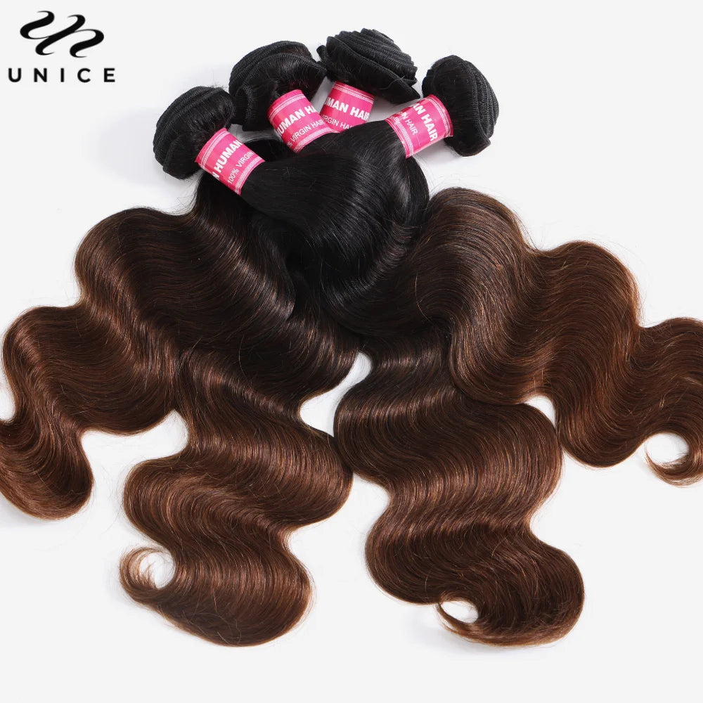 Unice Ombre Brun Body Wave Hårbunter
