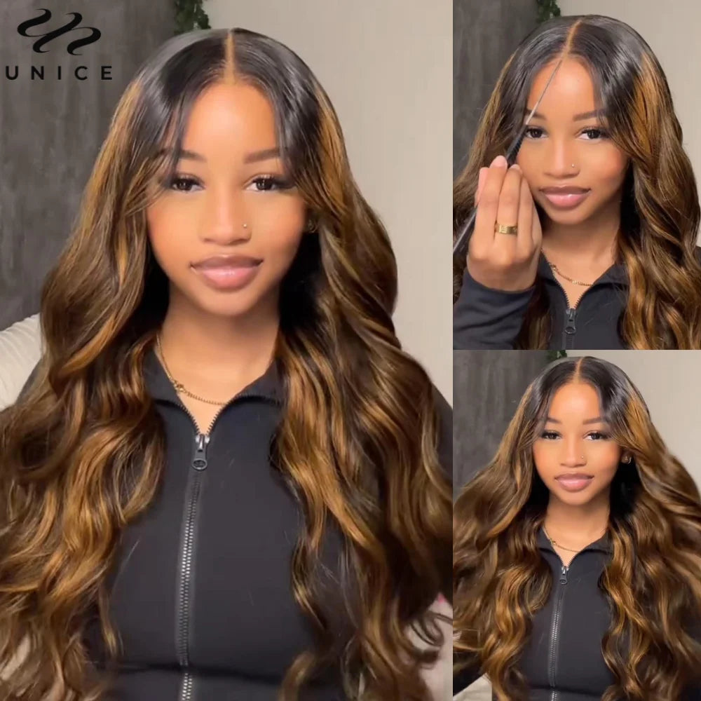 7x5 Glueless Brun Balayage Body Wave Parykk