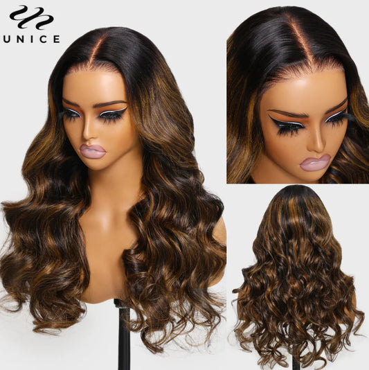7x5 Glueless Brun Balayage Body Wave Parykk