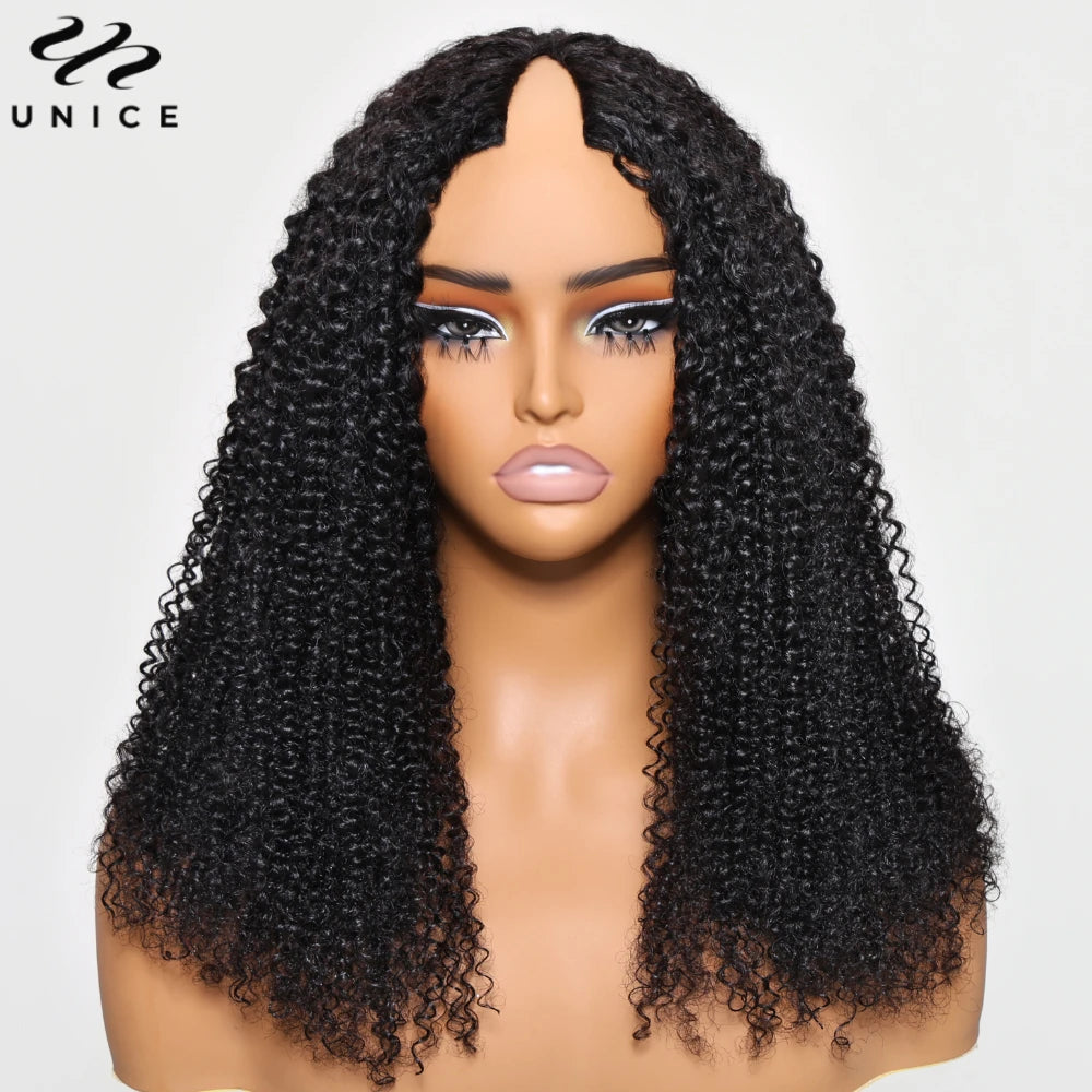 Kinky Curly V-Part Parykk Ekte Hår
