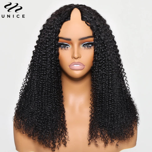Kinky Curly V-Part Parykk Ekte Hår
