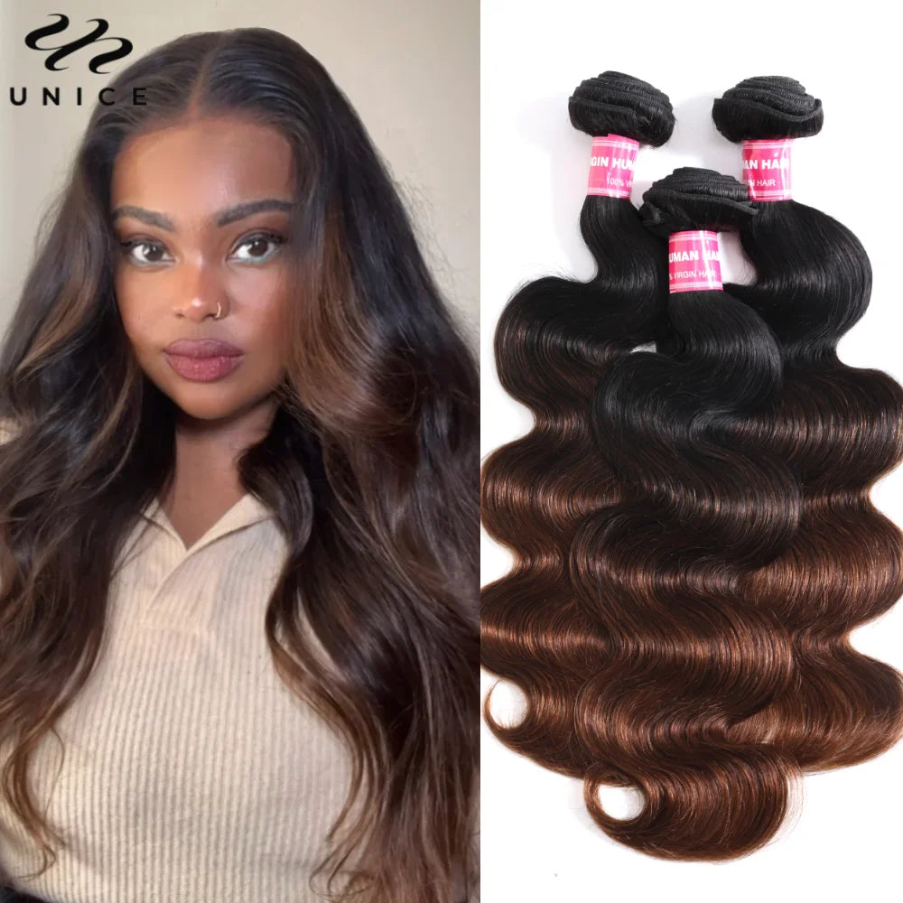 Unice Ombre Brun Body Wave Hårbunter