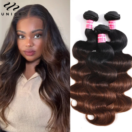 Unice Ombre Brun Body Wave Hårbunter