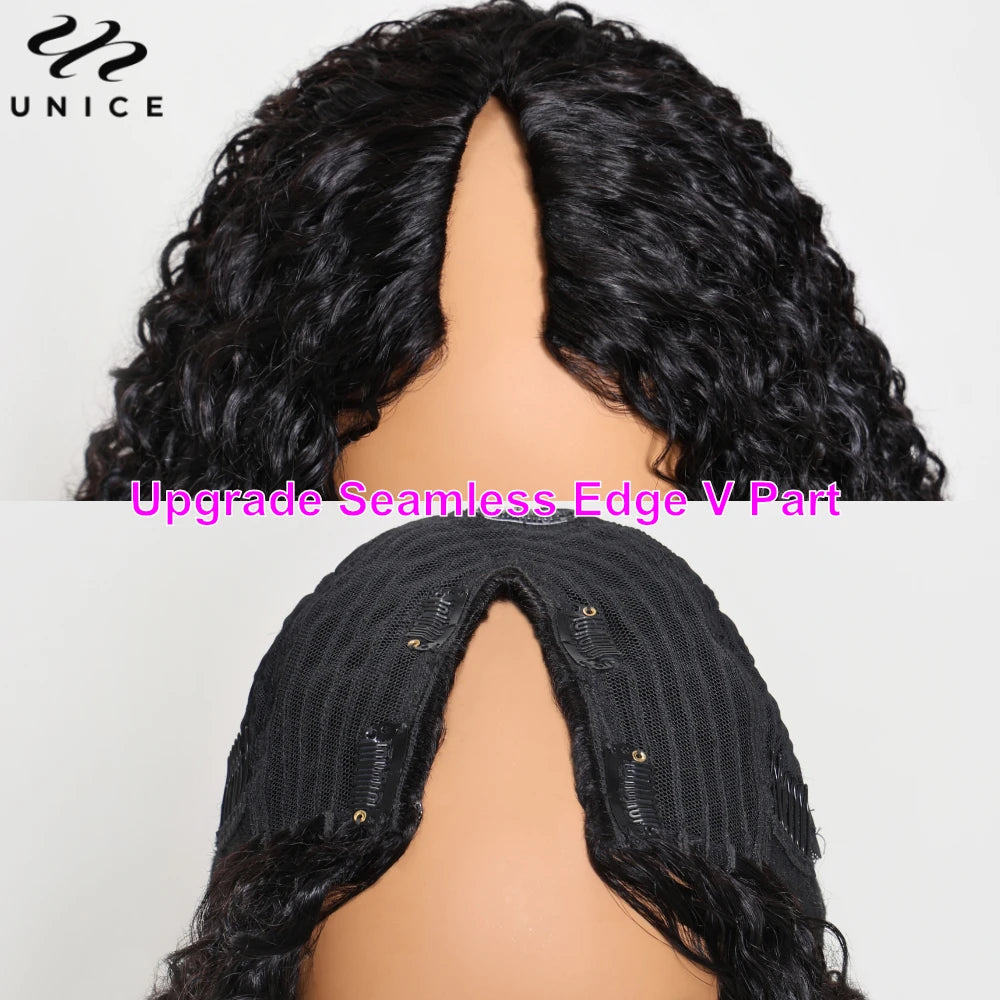 Kinky Curly V-Part Parykk Ekte Hår