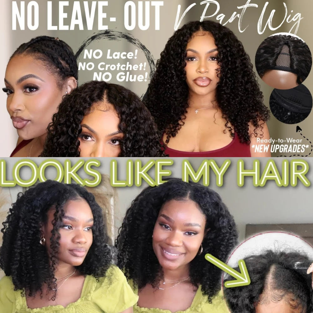 Kinky Curly V-Part Parykk Ekte Hår