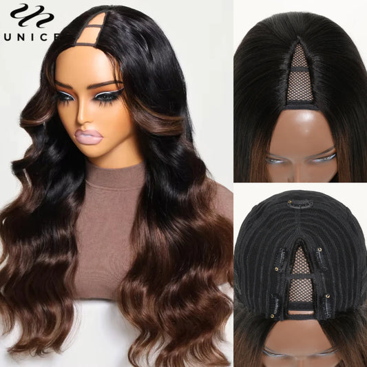 Ombre Body Wave V Part Wig 100% Human Hair