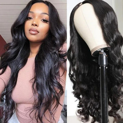 U Part Wavy Glueless Human Hair Wig